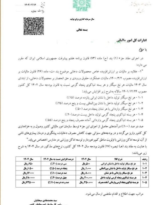 نرخ مالیات و عوارض ارزش افزوده انواع سیگار اعلام شد