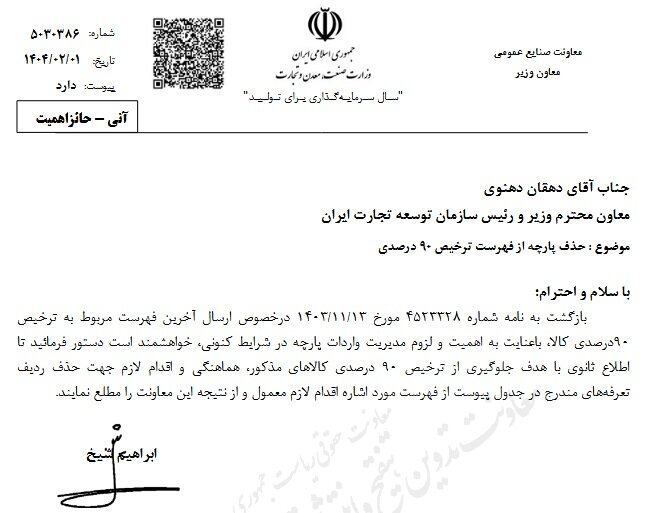 جلوگیری از ترخیص ۹۰ درصدی پارچه